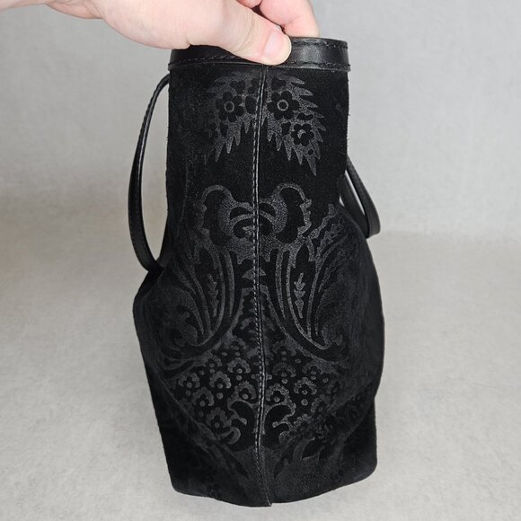 Gucci Brocade Soft Stirrup Black Suede Leather Purse Tote Handbag - Picture 3 of 13